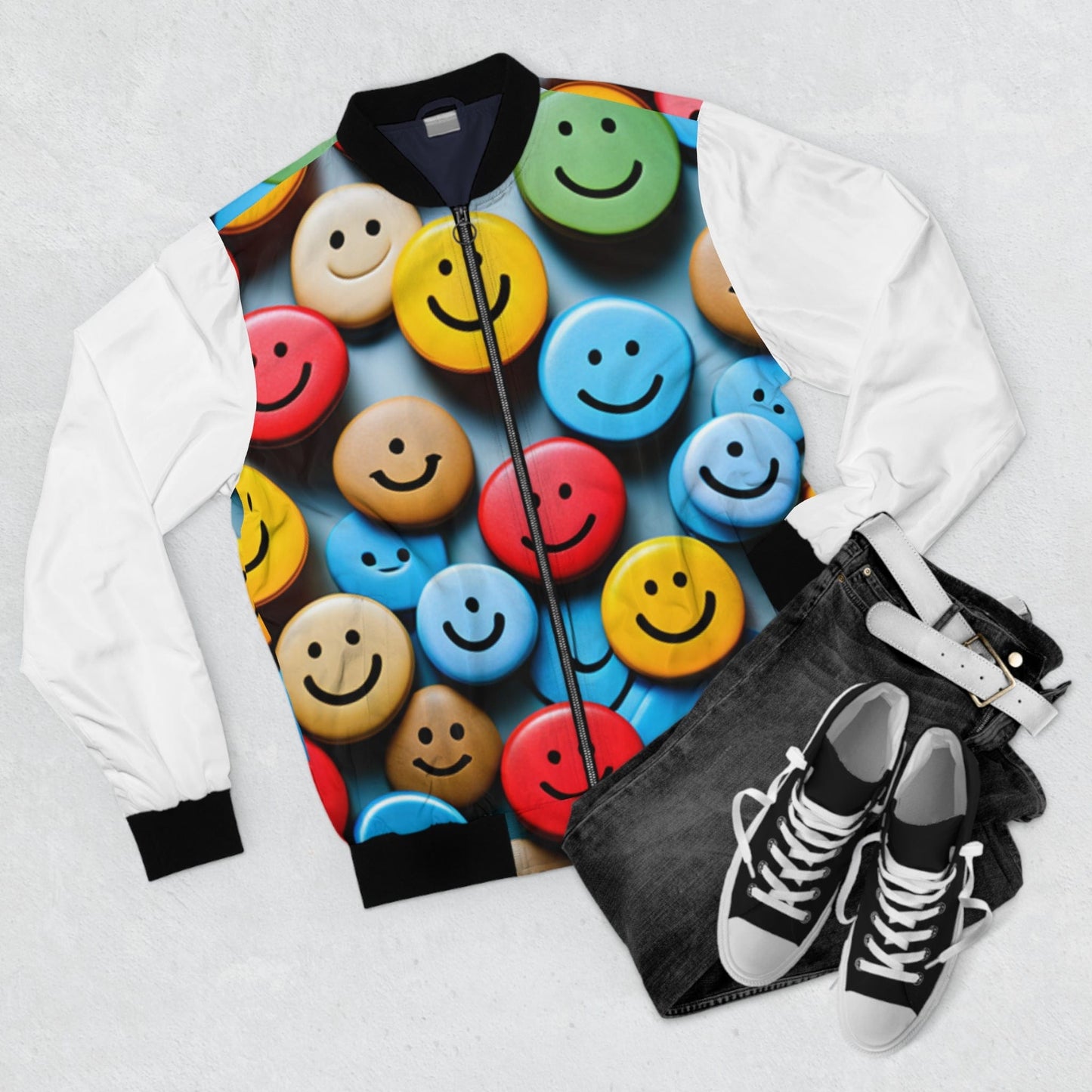 All Over Prints S Smiley Face Bomber Jacket