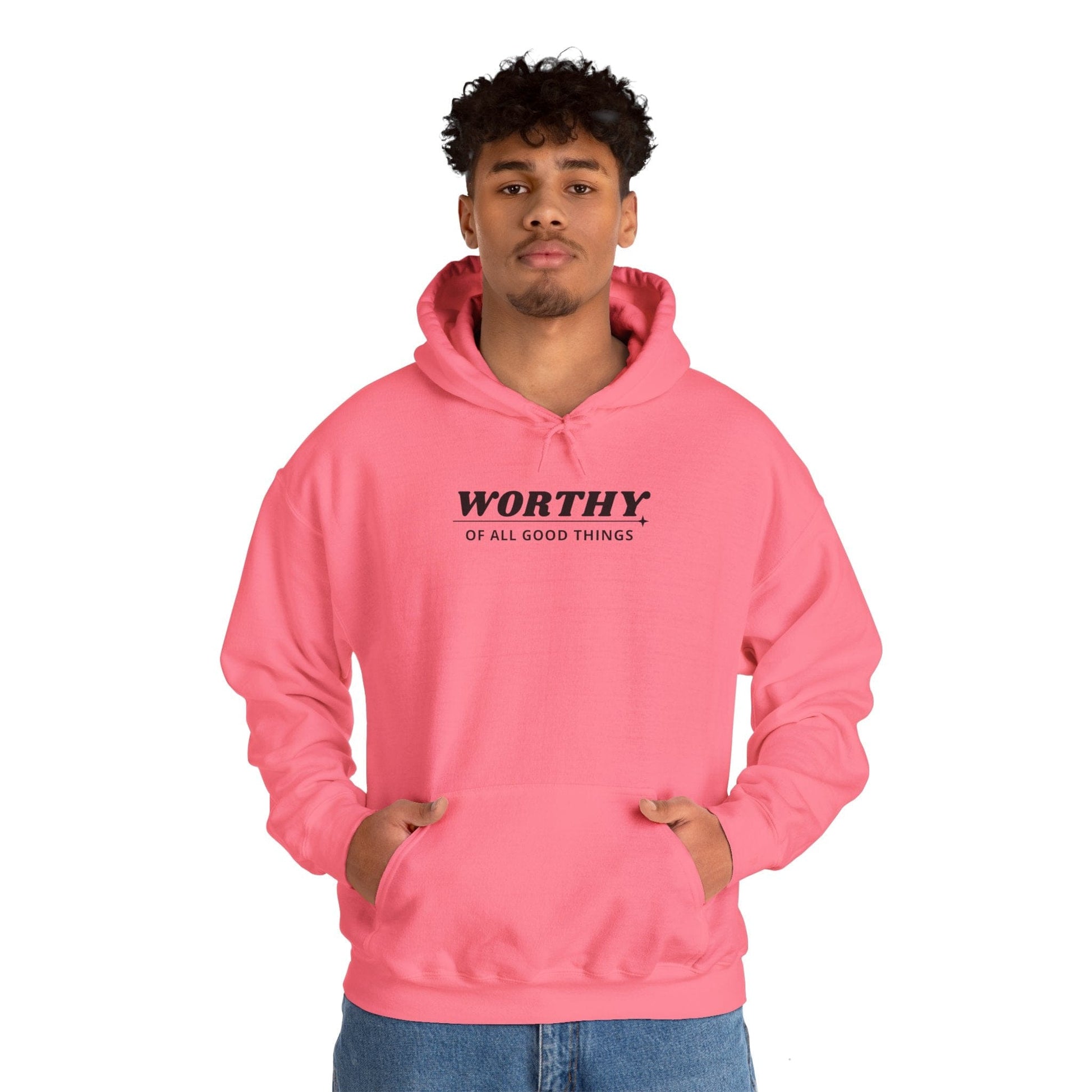 Hoodie Safety Pink / S Worthy Unisex Heavy Blend™ Hooded Sweatshirt - Positive Affirmation Apparel for Everyday Comfort