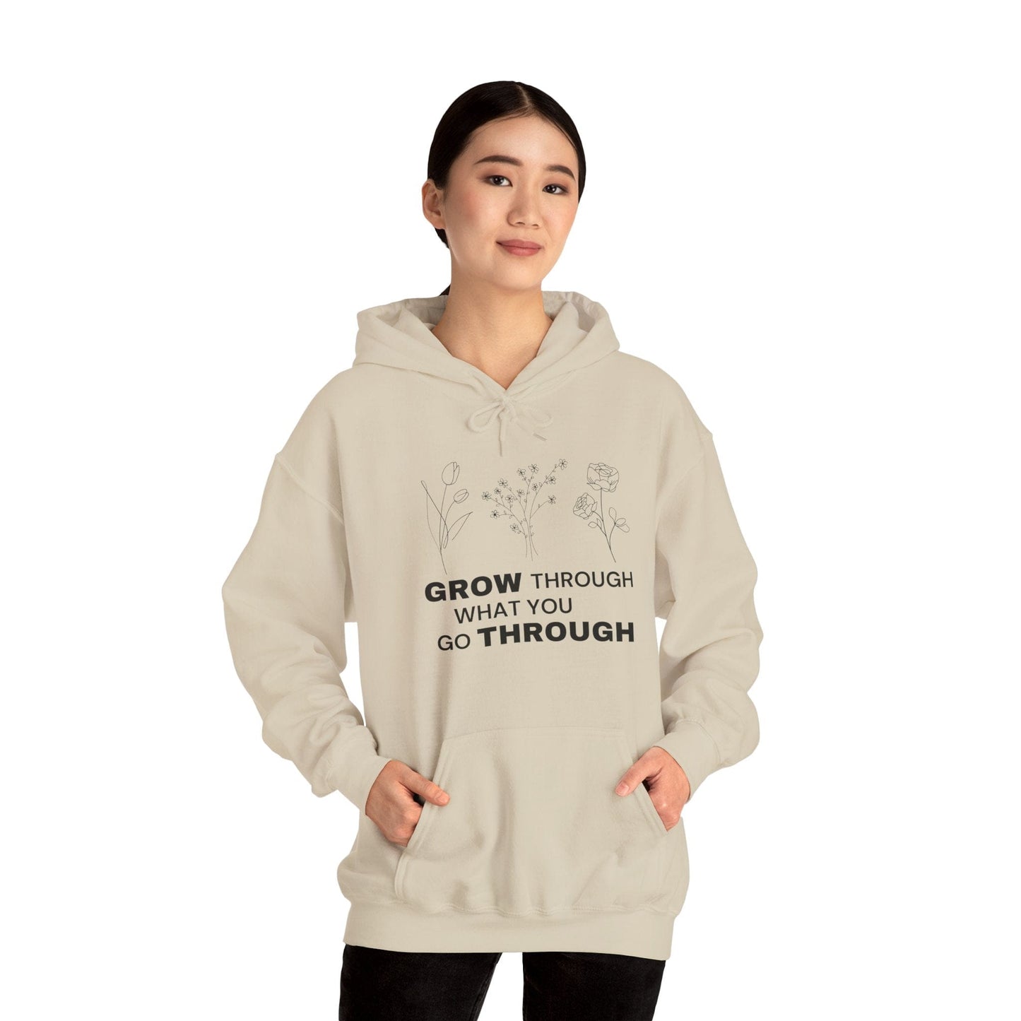 Hoodie Sand / S Grow Through What You Go Through Hoodie - Inspirational Unisex Hoodie