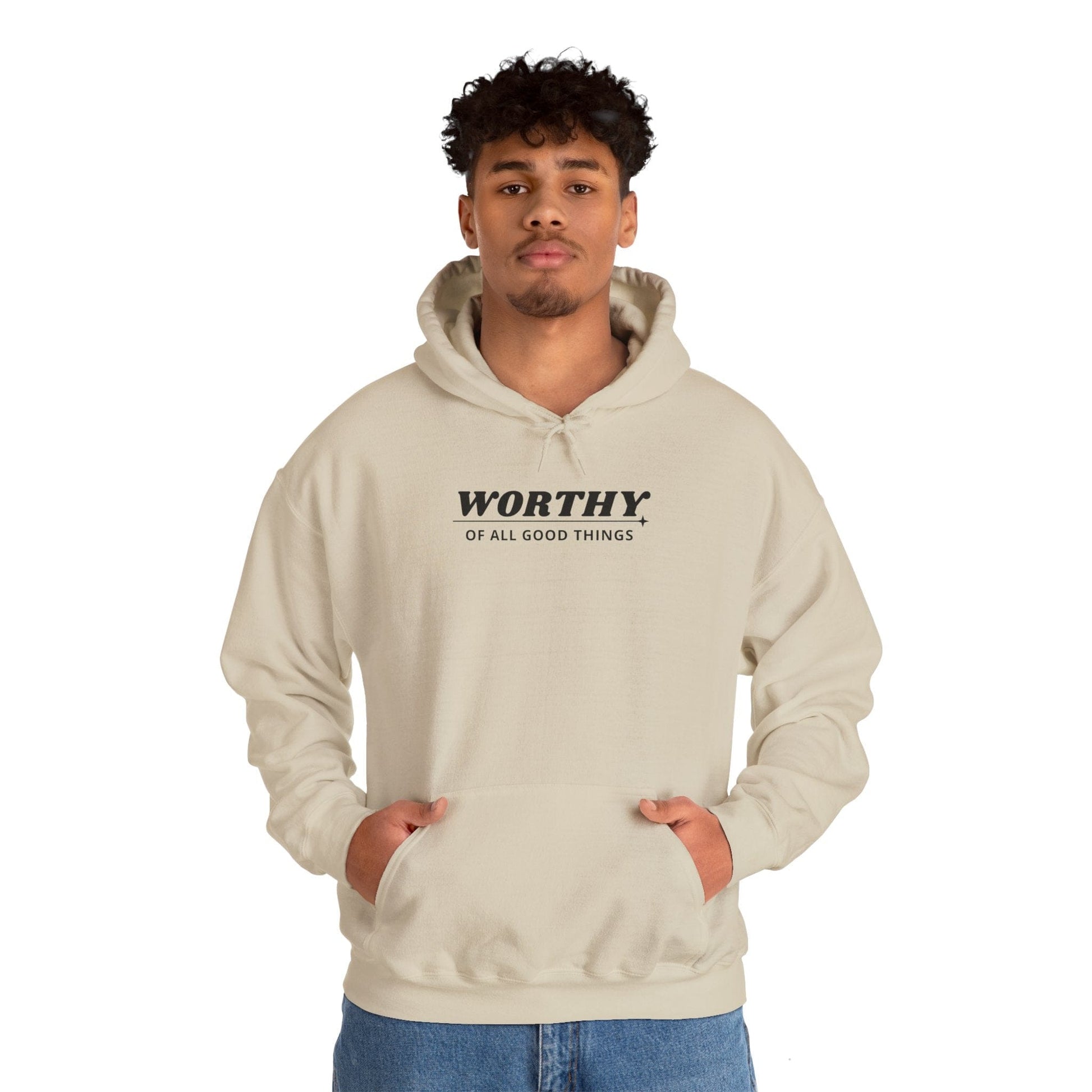 Hoodie Sand / S Worthy Unisex Heavy Blend™ Hooded Sweatshirt - Positive Affirmation Apparel for Everyday Comfort