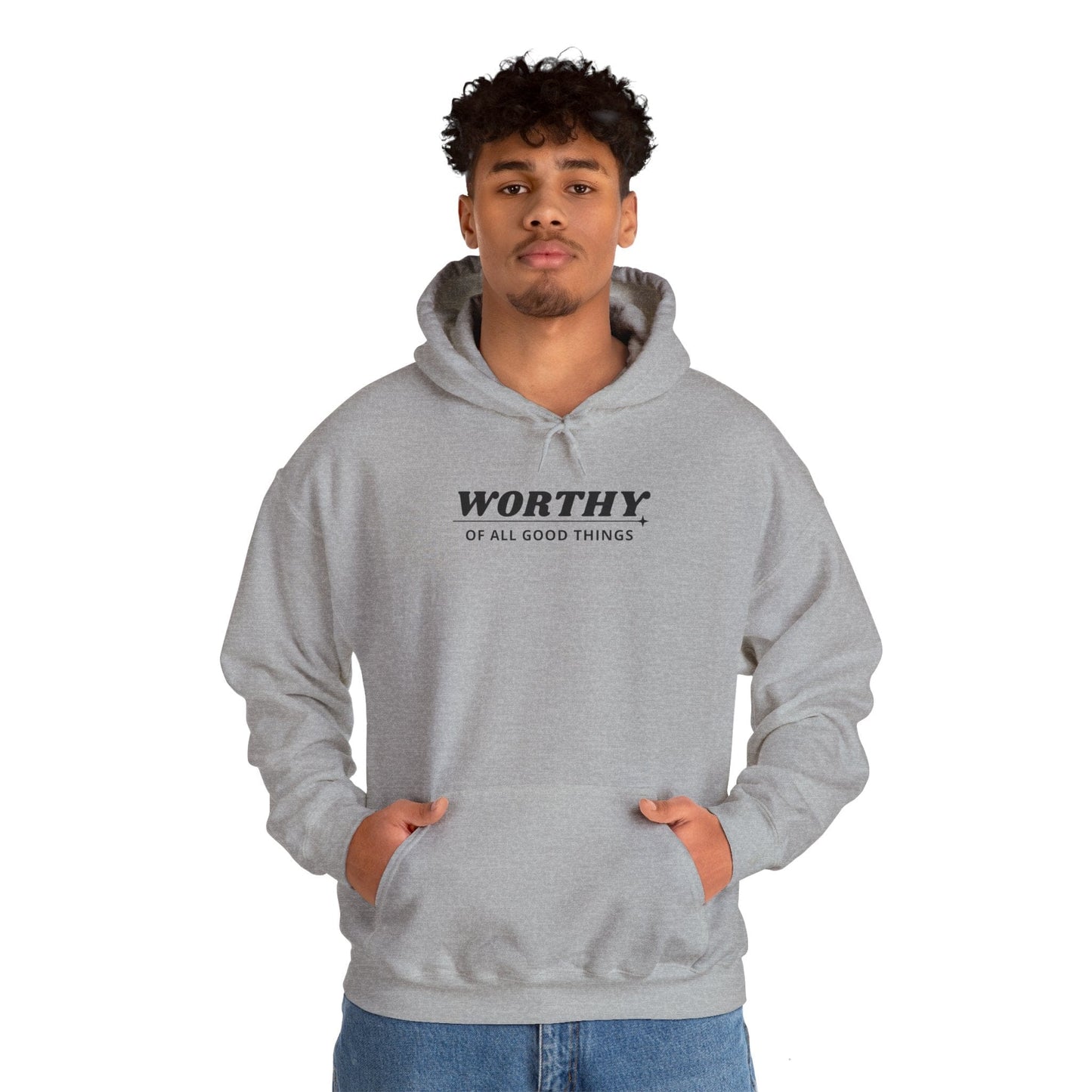 Hoodie Sport Grey / S Worthy Unisex Heavy Blend™ Hooded Sweatshirt - Positive Affirmation Apparel for Everyday Comfort