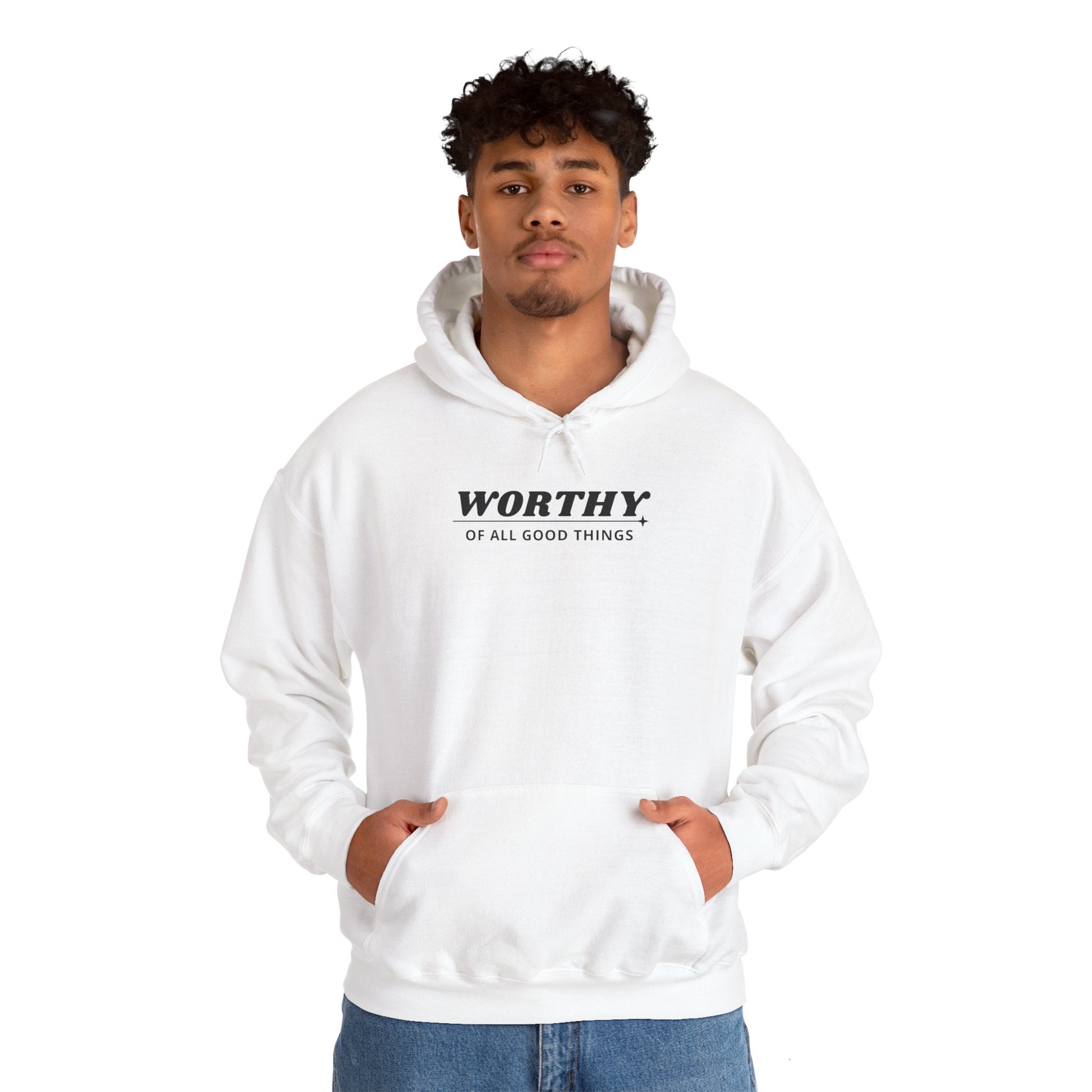 Hoodie White / S Worthy Unisex Heavy Blend™ Hooded Sweatshirt - Positive Affirmation Apparel for Everyday Comfort